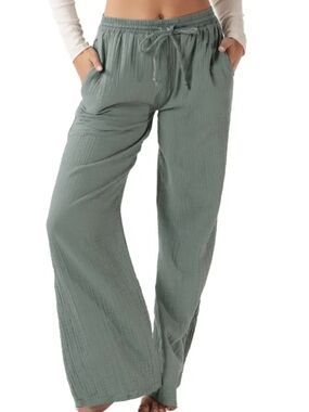 Casual Wide-Leg Drawstring Pants - Sage Green